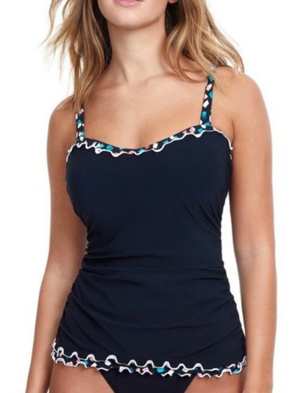 NWT Profile by Gottex Ladies Swim Tankini Top Black Ruffle Edge 34D